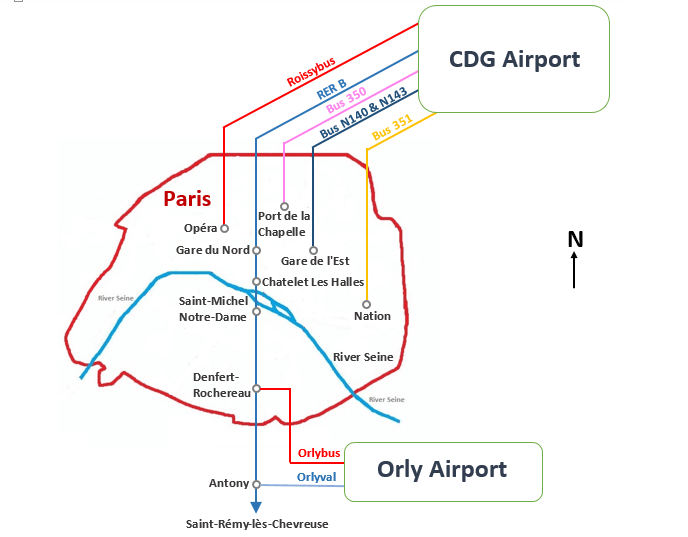 CDG Airport - Transfer Between Terminals, Detailed Map