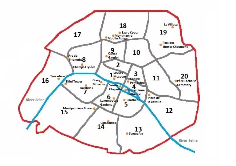 paris urban area map for calculating taxi fare in paris