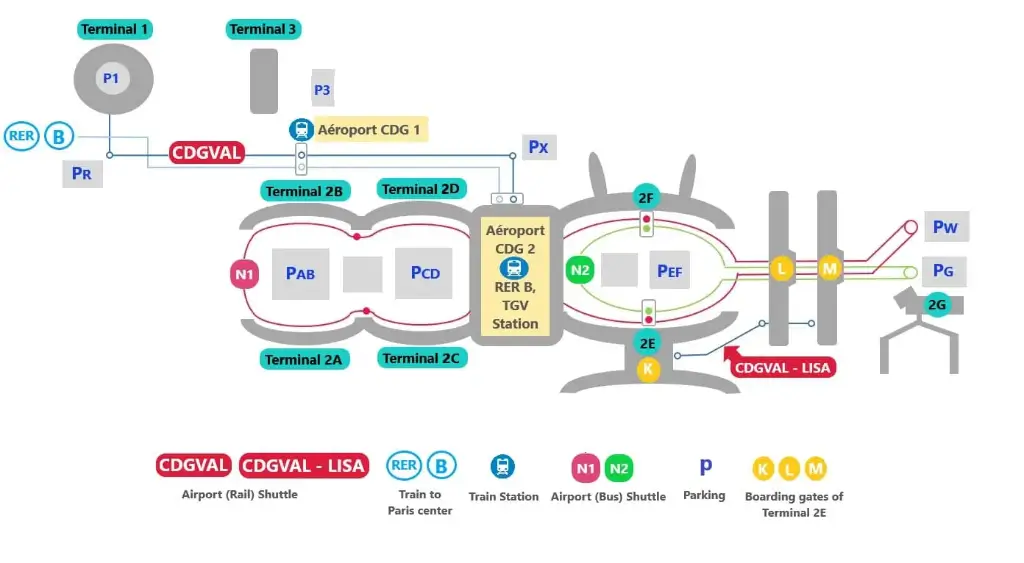 Aeroporto Charles de Gaulle Parigi mappa dettagliata